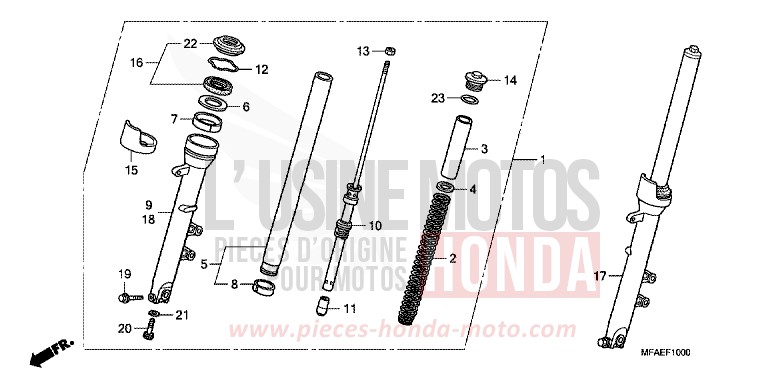 FOURCHETTE AVANT de CBF1000 QUASAR SILVER METALLIC (NHA48) 2010