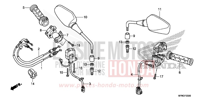 COMMUTATEUR/CABLE/MIROIR de CB1000R PEARL SIENA RED (R320X) 2015