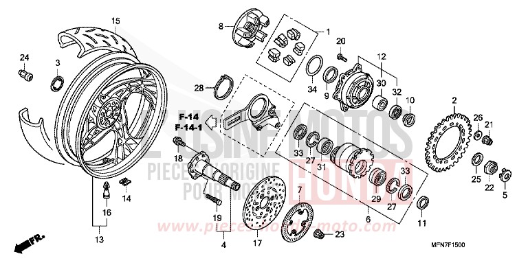 ROUE ARRIERE de CB1000R PEARL COOL WHITE (NHA16K) de 2012
