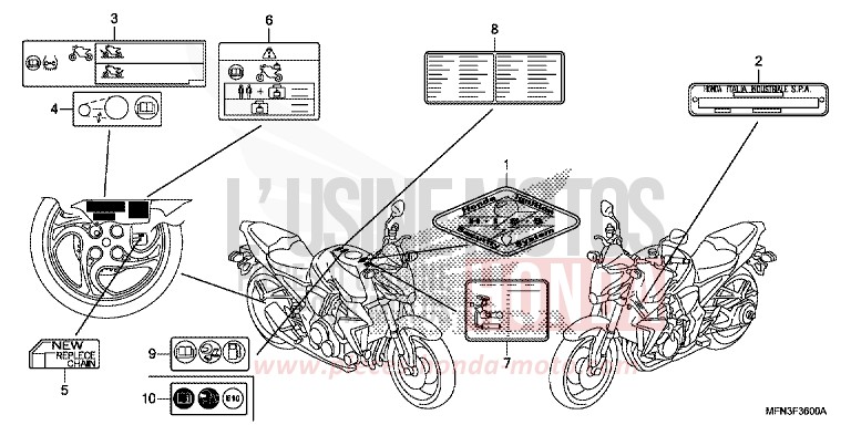 ETIQUETTE DE PRECAUTIONS de CB1000R PEARL SIENA RED (R320X) de 2014