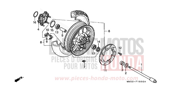 ROUE ARRIERE (GL1500J/K) de Goldwing B127H (B127H) 1989
