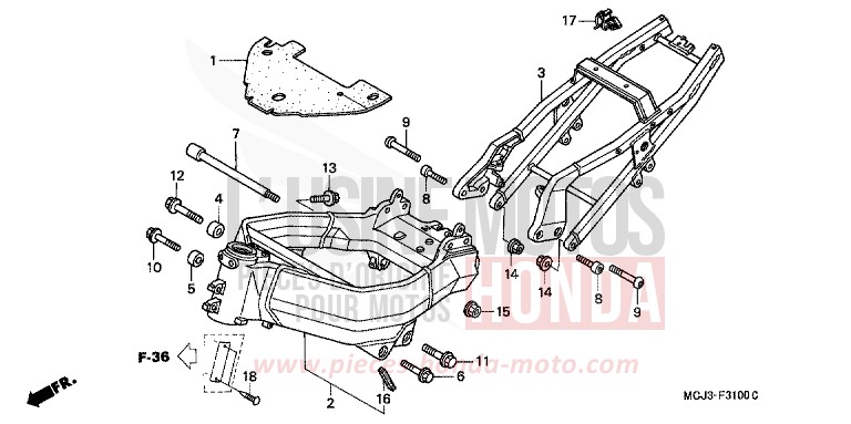 CARROSSERIE DE CHASSIS (CBR900RRY,1/RE1) de Fireblade ITALIAN RED (R157) 2001