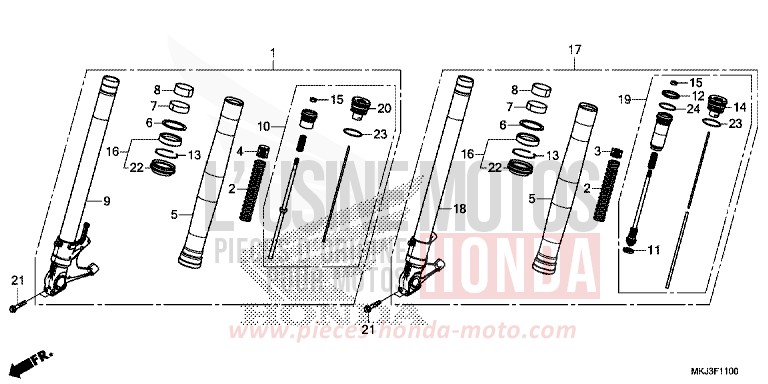 FOURCHETTE AVANT de CB1000R SWORD SILVER METALLIC (NHA95) de 2019