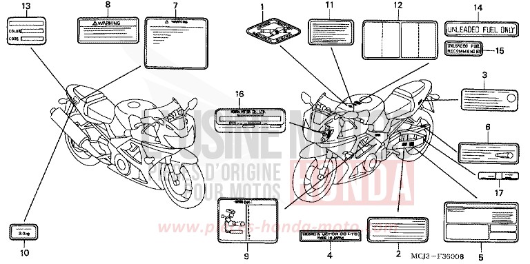 ETIQUETTE DE PRECAUTIONS de Fireblade PEARL FLASH YELLOW (Y163) 2002