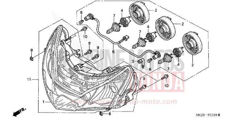 PROJECTEUR (CBR900RR2,3) de Fireblade ROSS WHITE (NH196) 2002