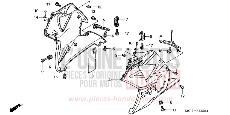 CAPOT INFERIEUR (3) de Fireblade ROSS WHITE (NH196) 2002
