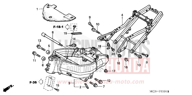 CARROSSERIE DE CHASSIS (CBR900RR2,3) de Fireblade WINNING RED (R258) 2002