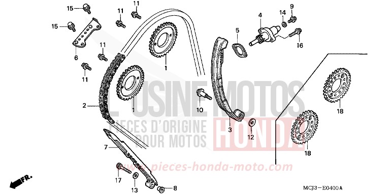 CHAINE A CAMES/TENDEUR de Fireblade NOIR (NH1B) de 2003