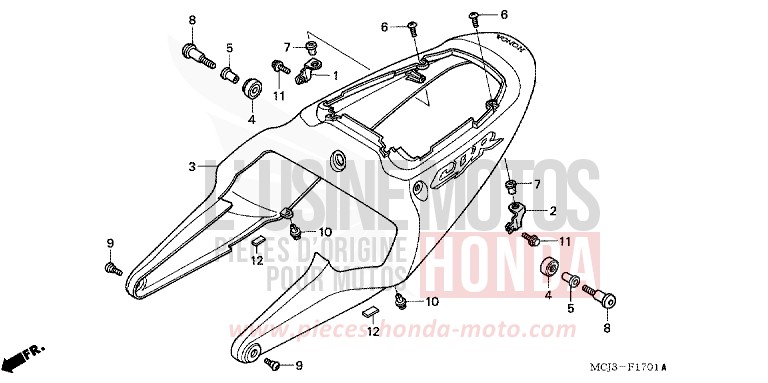 CAPOT ARRIERE (CBR900RR2,3) de Fireblade NOIR (NH1B) de 2003