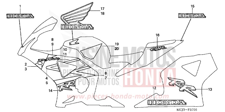 RAYURE/MARQUE (6) de Fireblade NOIR (NH1B) de 2003