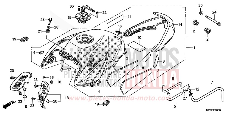 RESERVOIR A CARBURANT de CB1000R PEARL COOL WHITE (NHA16B) de 2015