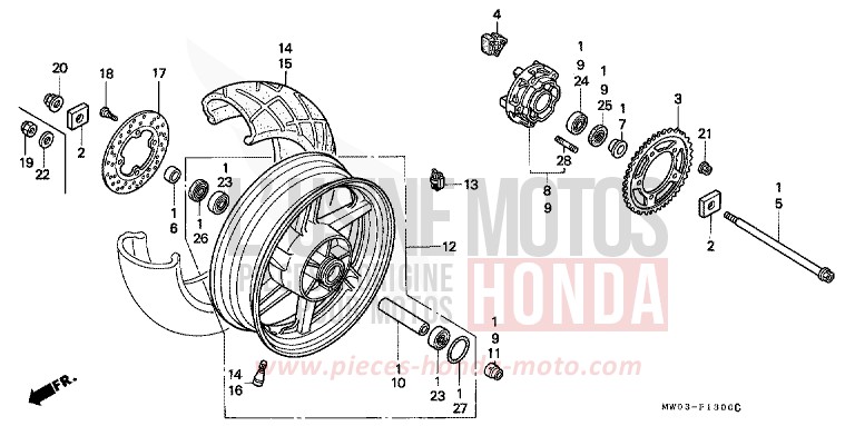 ROUE ARRIERE de Fireblade ROSS WHITE (NH196I) 1993