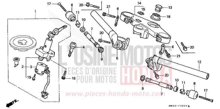 TUYAU DE GUIDON/PONT SUPERIEUR de Fireblade ROSS WHITE (NH196K) 1995