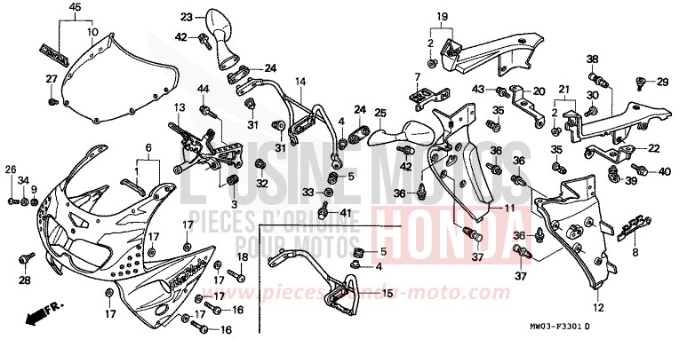 PANNEAU SUPERIEUR (2) de Fireblade ROSS WHITE (NH196K) 1995