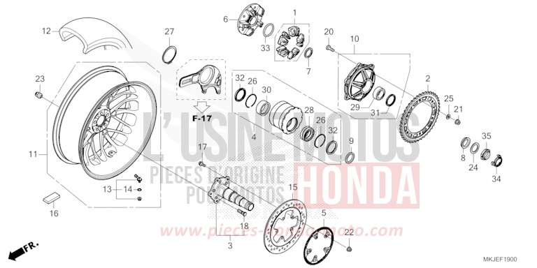 ROUE ARRIERE de CB1000R CANDY CHROMOSPHERE RED (R381) de 2021