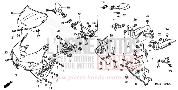 PANNEAU SUPERIEUR de Fireblade SPARKLING RED (R127H) 1998
