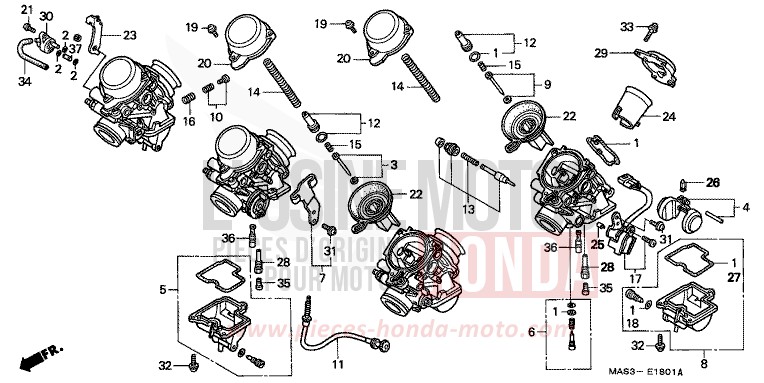 CARBURATEUR (PIECES CONSTITUTIVES) de Fireblade JEREZ BLUE METALLIC (B154B) 1999