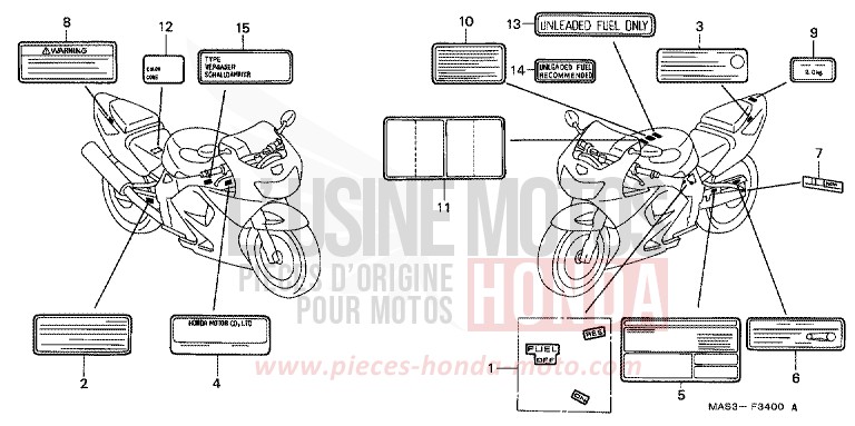 ETIQUETTE DE PRECAUTIONS de Fireblade JEREZ BLUE METALLIC (B154B) 1999