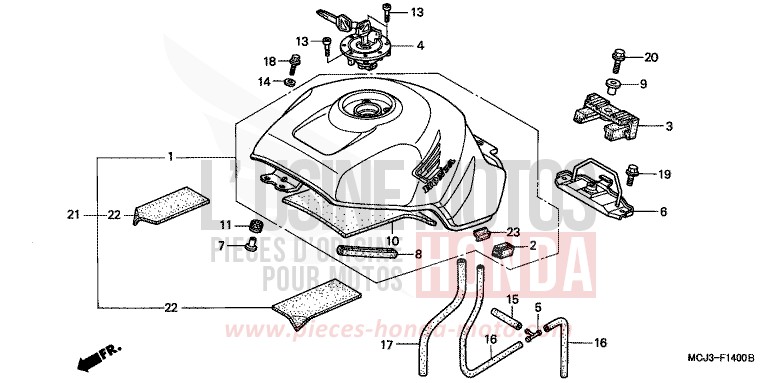 RESERVOIR A CARBURANT (CBR900RRY,1/RE1) de Fireblade SUNRISE YELLOW (Y160) 2000
