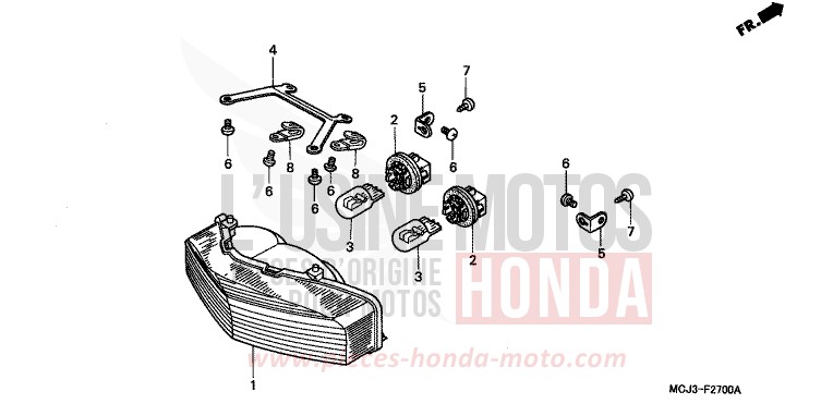 FEU ARRIERE (CBR900RRY,1/RE1) de Fireblade WINNING RED (R258) de 2000