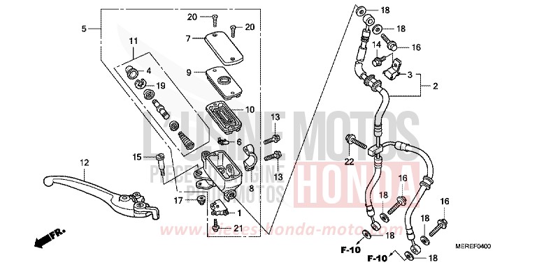 MAITRE-CYLINDRE FREIN AV. (CBF600S/N) de CBF600N PEARL AMBER YELLOW (Y200) de 2009