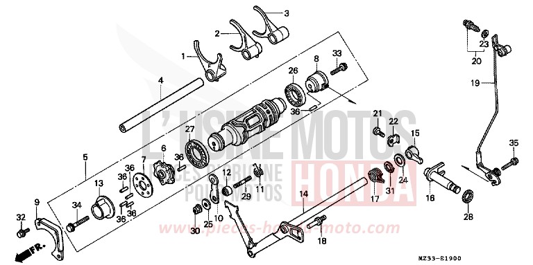 TAMBOUR DE CHANGEMENT/FOURCHETTE DE SELECTION de Goldwing CANDY SPECTRA RED (R176K) 1994