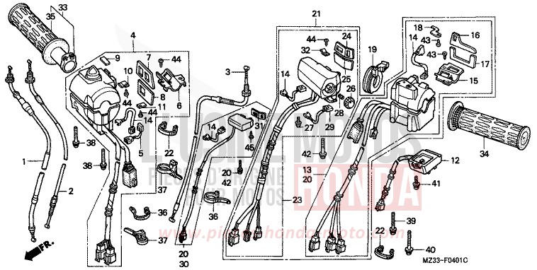 COMMUTATEUR/CABLE (GL1500SEP/SER/SES/SET) de Goldwing CANDY SPECTRA RED (R176K) 1994