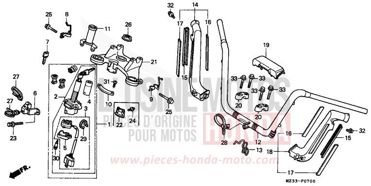 TUYAU DE GUIDON/PONT SUPERIEUR de Goldwing CANDY SPECTRA RED (R176K) 1994