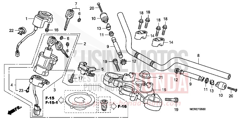 TUYAU DE GUIDON/PONT SUPERIEUR de CBF600S PEARL SIENA RED (R320) de 2009