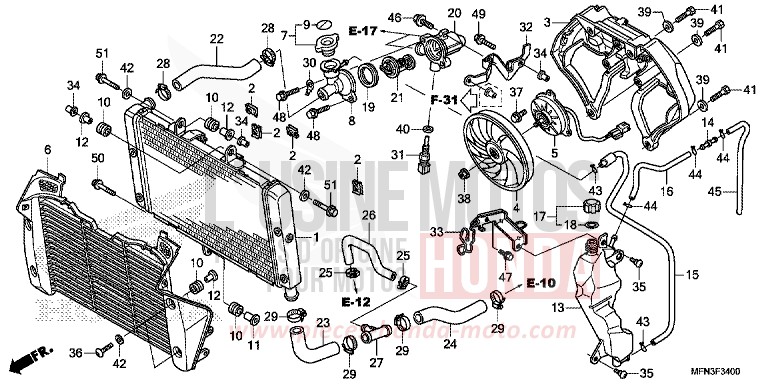 RADIATEUR de CB1000R MAT CYNOS GRAY METALLIC (NH312) de 2014