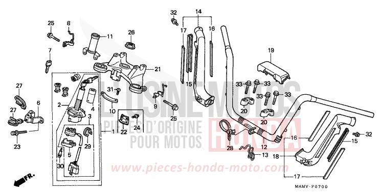 TUYAU DE GUIDON/PONT SUPERIEUR de Goldwing CANDY SPECTRA RED (R176K) 2000