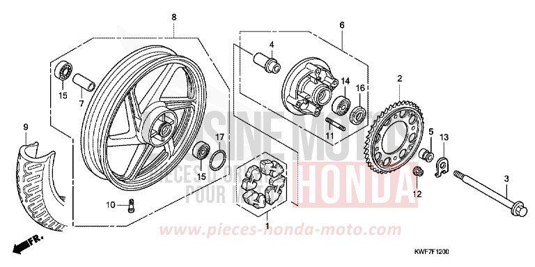 ROUE ARRIERE de CBF125 PEARL SIENA RED (R320) de 2013