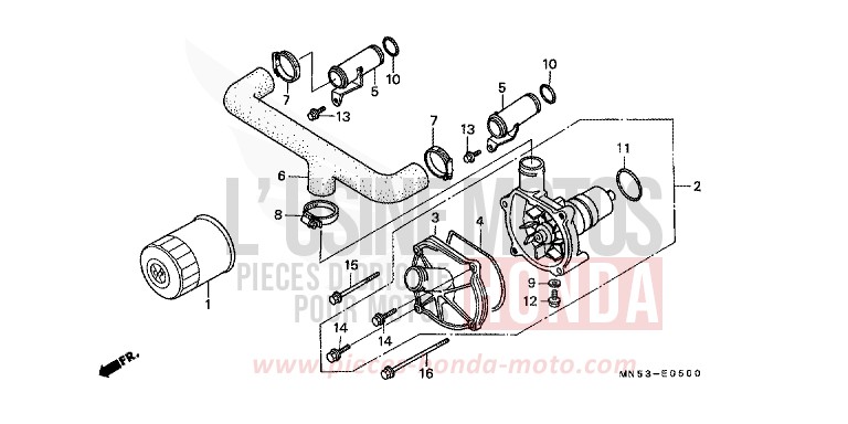 FILTRE A HUILE/POMPE A EAU de Goldwing CANDY SPECTRA RED (R176) 1992