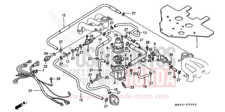 TUYAU D'EAU/THERMOSTAT (GL1500AN/SEN) de Goldwing CANDY SPECTRA RED (R176) 1992