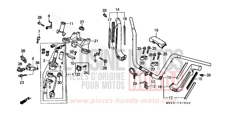 TUYAU DE GUIDON/PONT SUPERIEUR de Goldwing CANDY SPECTRA RED (R176) 1992