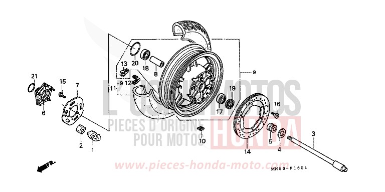 ROUE ARRIERE (GL1500L/AM/SEM/AN/SEN) de Goldwing CANDY SPECTRA RED (R176) 1992