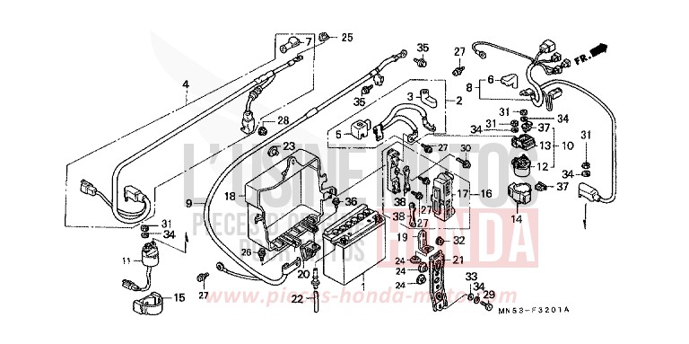 BATTERIE (GL1500L/AM/SEM/AN/SEN) de Goldwing CANDY SPECTRA RED (R176) 1992
