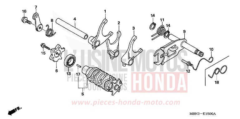 TAMBOUR DE SEL.DE VITESSE/ FOURCHE DE SEL.DE VITESSE de XR650R FIGHTING RED (R134) 2003