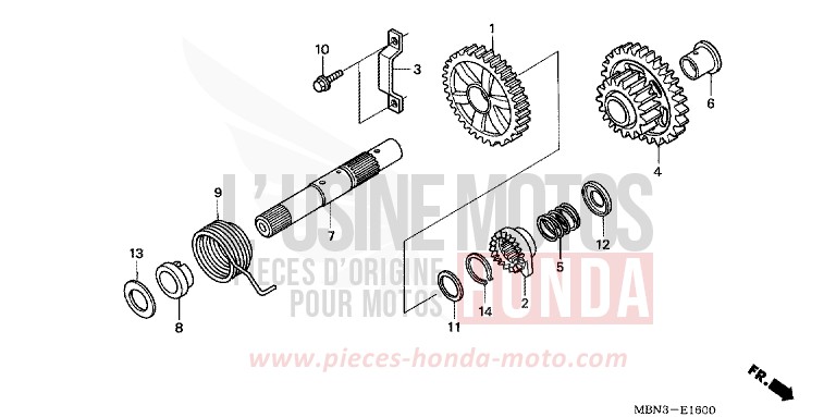 AXE DE KICKSTARTER de XR650R FIGHTING RED (R134) de 2003