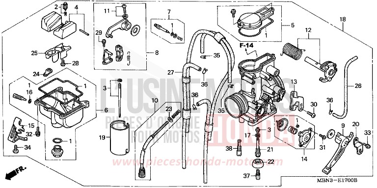 CARBURATEUR de XR650R FIGHTING RED (R134) de 2003