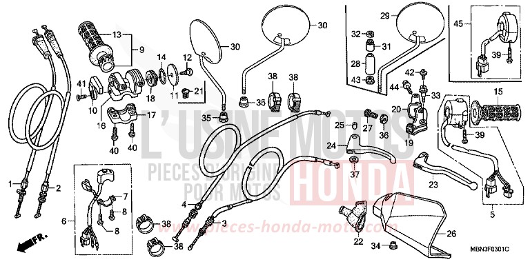LEVIER DE GUIDON/COMMUTATEUR/ CABLE (DK/ED/U) de XR650R FIGHTING RED (R134) 2003