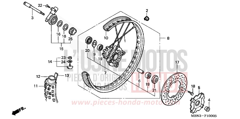 ROUE AVANT de XR650R FIGHTING RED (R134) 2003