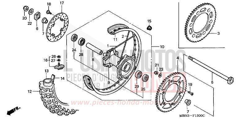 ROUE ARRIERE de XR650R FIGHTING RED (R134) de 2003