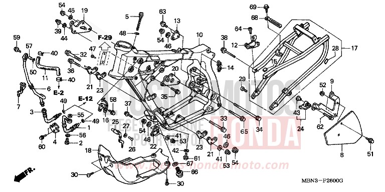 CARROSSERIE DE CHASSIS de XR650R FIGHTING RED (R134) 2003