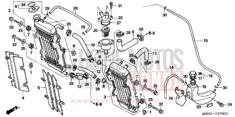 RADIATEUR/THERMOSTAT de XR650R FIGHTING RED (R134) 2003