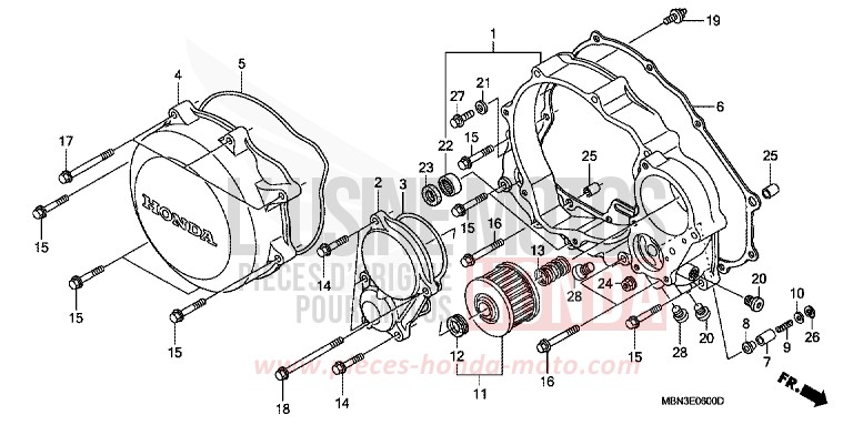 PANNEAU CARTER-MOTEUR D. de XR650R FIGHTING RED (R134) 2005