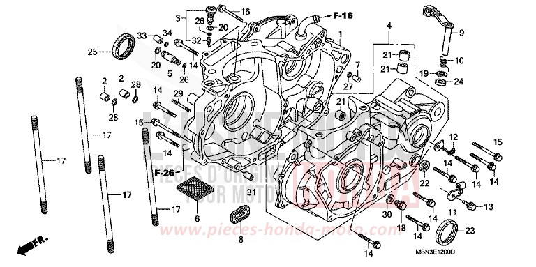 CARTER MOTEUR de XR650R FIGHTING RED (R134) 2005