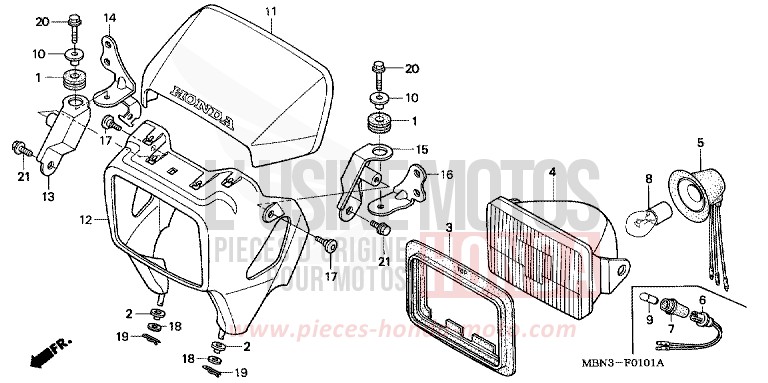 PROJECTEUR (DK/ED/U) de XR650R FIGHTING RED (R134) 2005