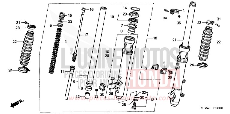FOURCHETTE AVANT de XR650R FIGHTING RED (R134) 2005