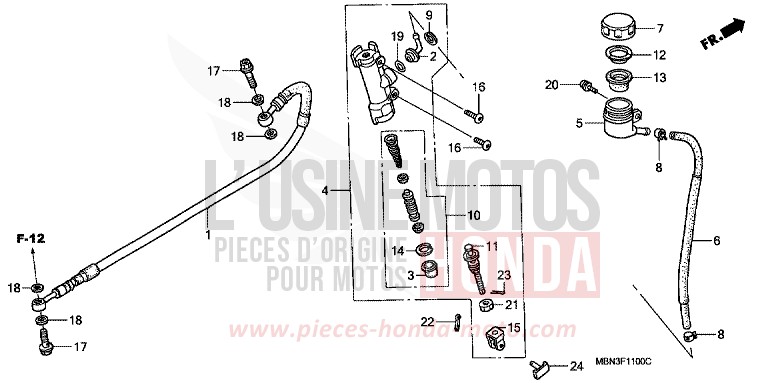 FREIN ARRIERE MAITRE-CYLINDRE de XR650R FIGHTING RED (R134) 2005